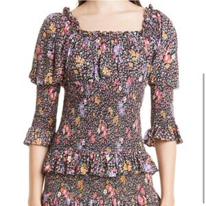 ByTiMo Tuckernuck Floral Smocked Blouse in Bright Field Black Multi